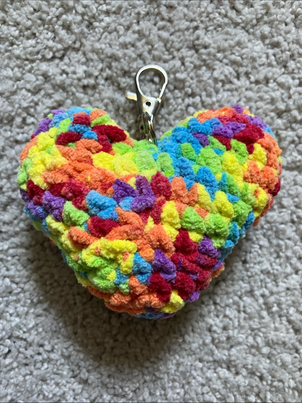 Crochet Heart Keychain Rainbow